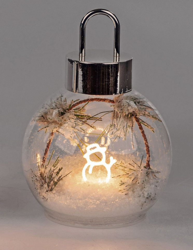 formano LED Dekolicht LED Deko Kugel 17 cm Glas Tanne Schnee Timer 6h/18h Weihnachtsdeko, LED fest integriert