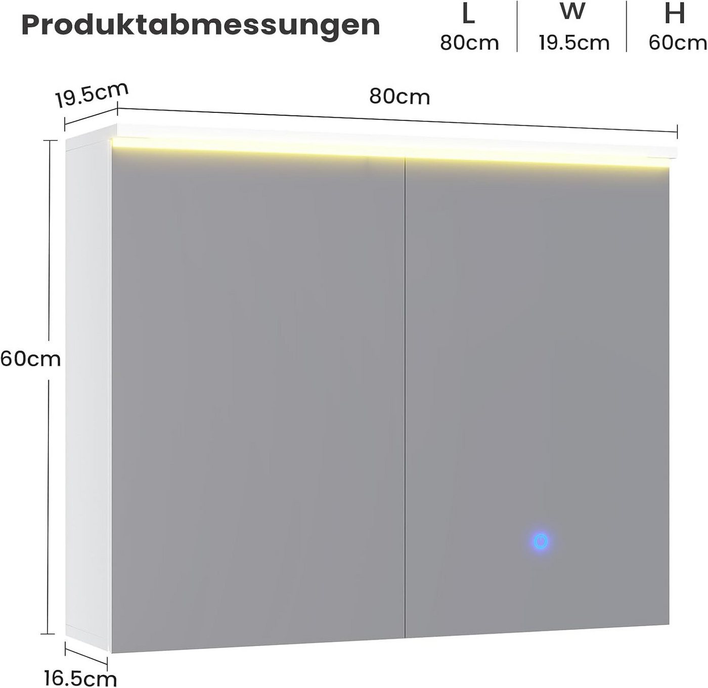 MSMASK Badezimmerspiegelschrank mit LED-Beleuchtung und Steckdose, Lichtschalter, 3 Farbtemperaturen (1-St) 3-stufig höhenverstellbare Ablage Bild 2
