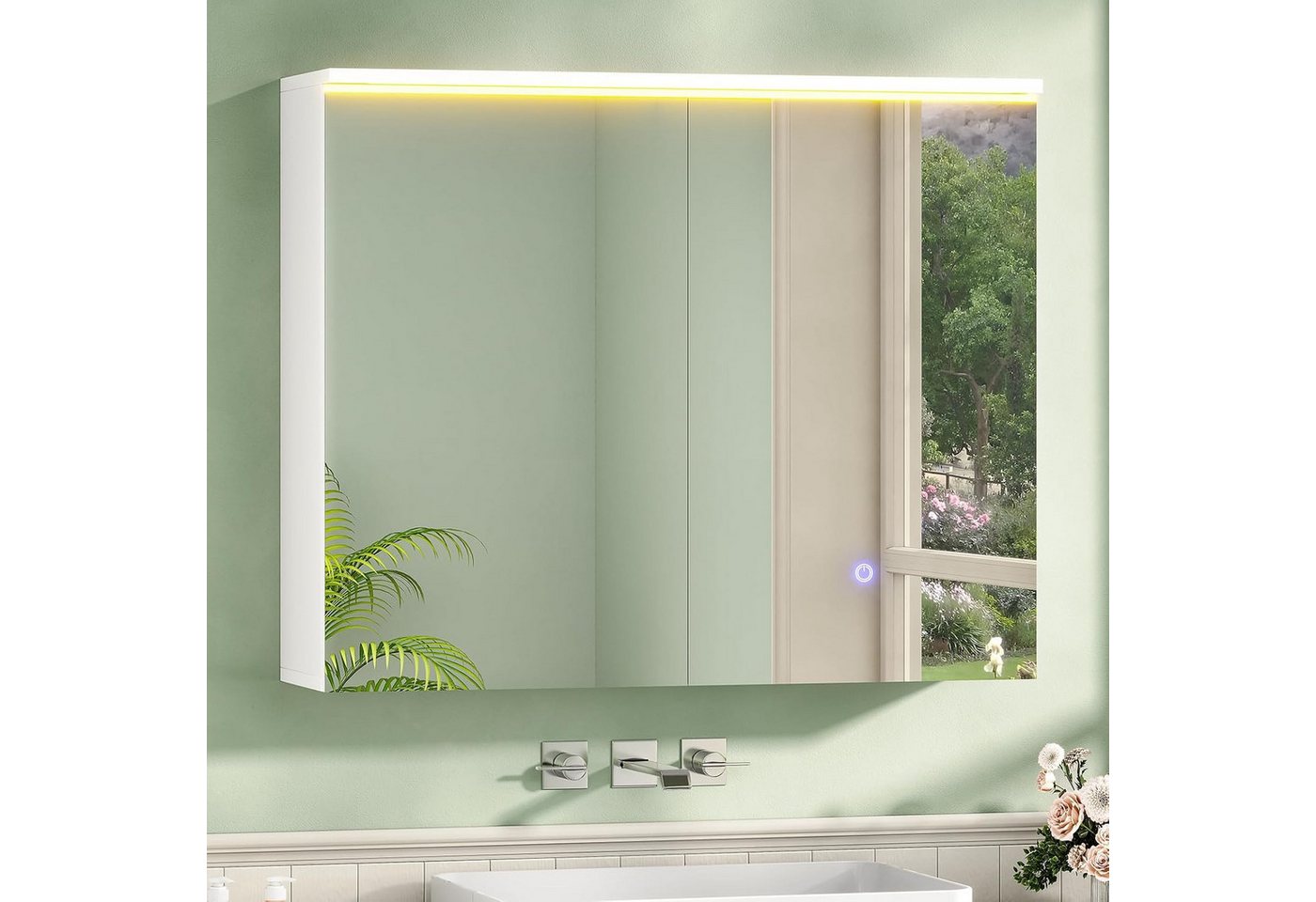 MSMASK Badezimmerspiegelschrank mit LED-Beleuchtung und Steckdose, Lichtschalter, 3 Farbtemperaturen (1-St) 3-stufig höhenverstellbare Ablage Bild 3