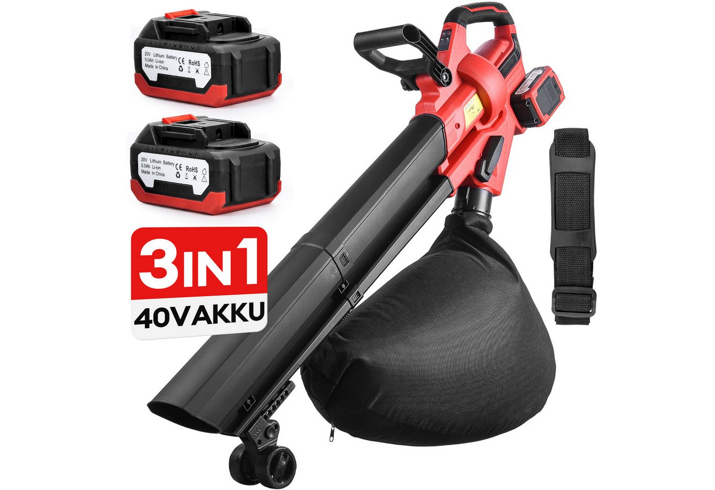 CkeyiN Akku-Laubsauger Laubbläser und Laubhäcksler mit 2 x 5-Ah-Akkus 45-Liter-Fangsack, 258 km/h Luftgeschwindigkeit 660 m³/hLuftdurchsatz Bild 2