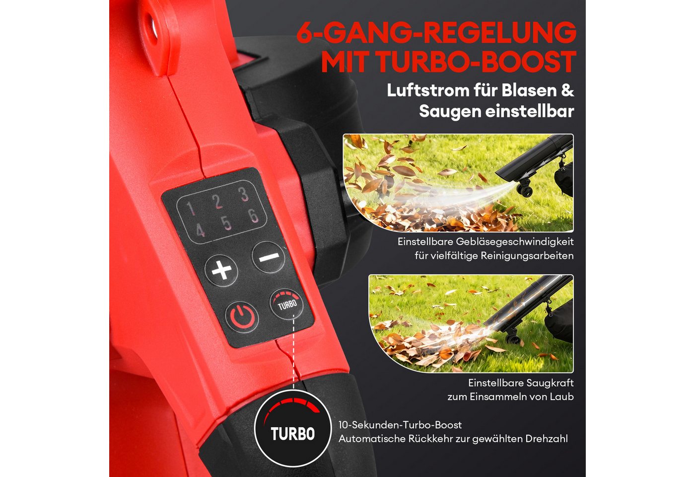 CkeyiN Akku-Laubsauger Laubbläser und Laubhäcksler mit 2 x 5-Ah-Akkus 45-Liter-Fangsack, 258 km/h Luftgeschwindigkeit 660 m³/hLuftdurchsatz Bild 4