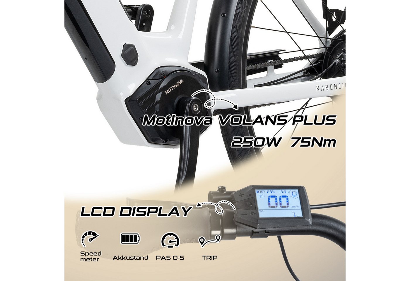 Rabeneick E-Bike Cityrad Rabeneick Comfort Enviolo Nabenschaltung, E-Bike 28 Zoll, Damen&Herren, Enviolo HD-148 Schaltwerk, Mittelmotor, 522 Wh, 75 Nm Mittelmotor, Enviolo stufenlos, 522 Wh Akku, bis 150 km