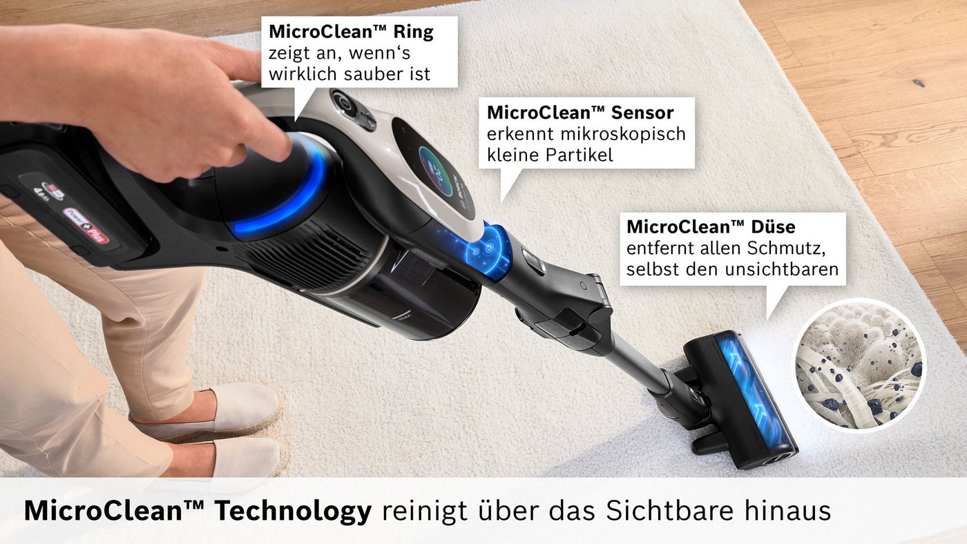 BOSCH Akku-Stielstaubsauger BKS1042GQC, beutellos, Display, Knickrohr, HEPA-Filtersystem, Schnellladegerät, 2 Akkus, grau