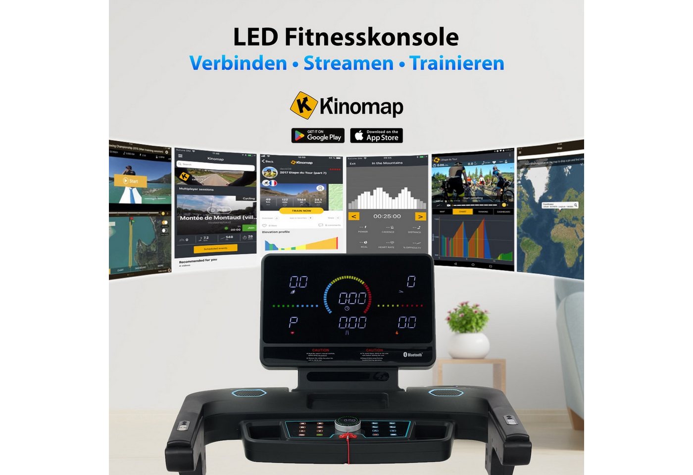 AsVIVA Laufband T16 Smart mit Dämpfungssystem, 18 km/h, Steigung bis 18 %, Induktionsladefläche, BT, 15 LED-Farben
