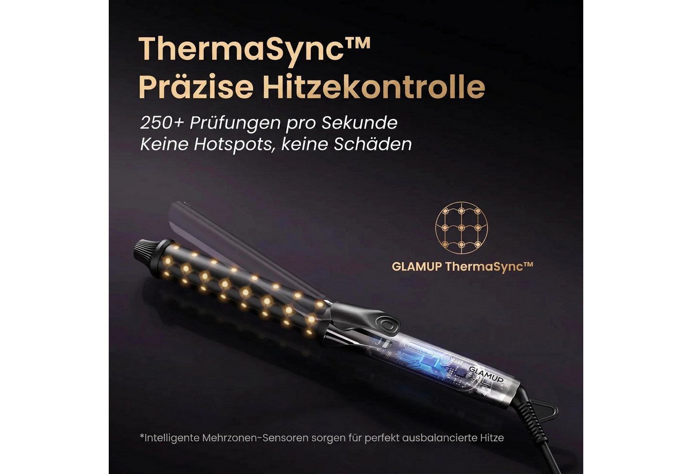 GlamUp Lockenstab 152 mm extra langer, Keratin- und Seidenkeramikfass, SilkFinish Glide, Keramik, Lockere Wellen & entspannte Locken, Dual-Spannung Bild 5
