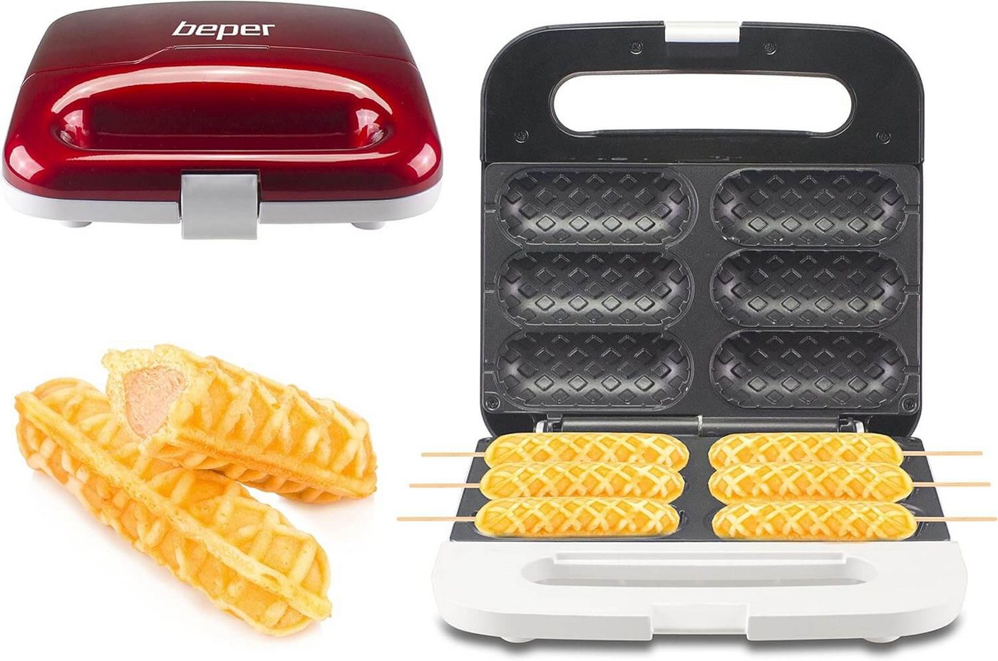 Beper Waffeleisen P101CUD100 Waffeleisen für Waffel am Spiess in rot, 850 W Bild 4