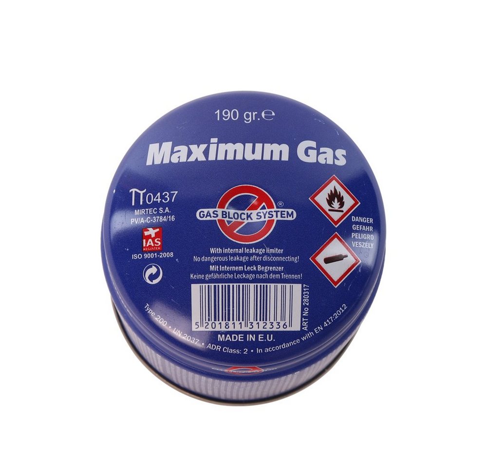 MaXimum Camping-Gas 36 x 190gr Butangaskartusche: Sicher, Zertifiziert & Ideal für Outdoor, Stechkartusche mit Leckbegrenzer Bild 3