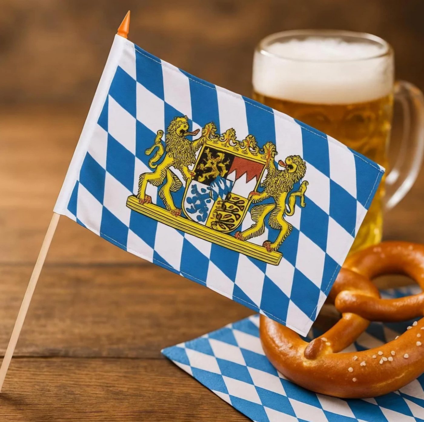 Fries Fahne Bayern Stabfahne Schwenkfahne mit Wappen 15 cm x 20 cm Fahne Blau Weiß, Mit Bayern Wappen Bild 2