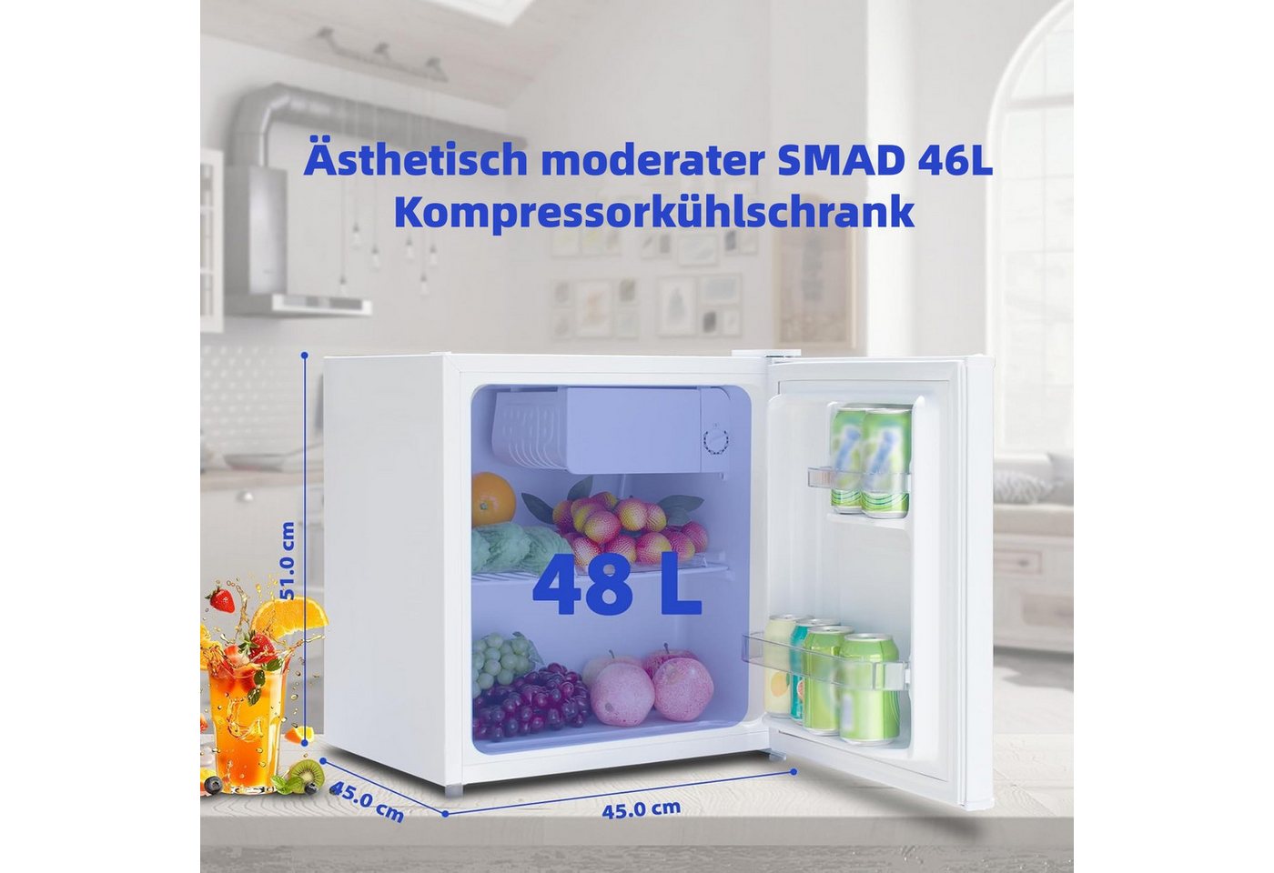 Smad Table Top Kühlschrank DSF-48D6E, 51 cm hoch, 45 cm breit, Schlafzimmer, Büro, Hotellounge, Minibar Bild 5