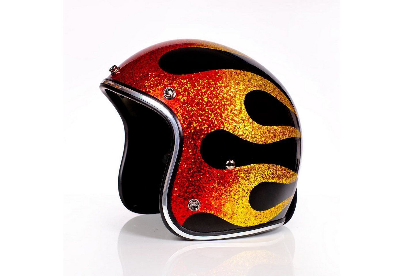 Alpha Speeds Motorradhelm ATELIER — Blaze Fireball, Metal-Super-Flake Rot • Fiberglas, nur ca. 800 g, inkl. herausnehmbare Wangenpolster, Slim & Smart Fit