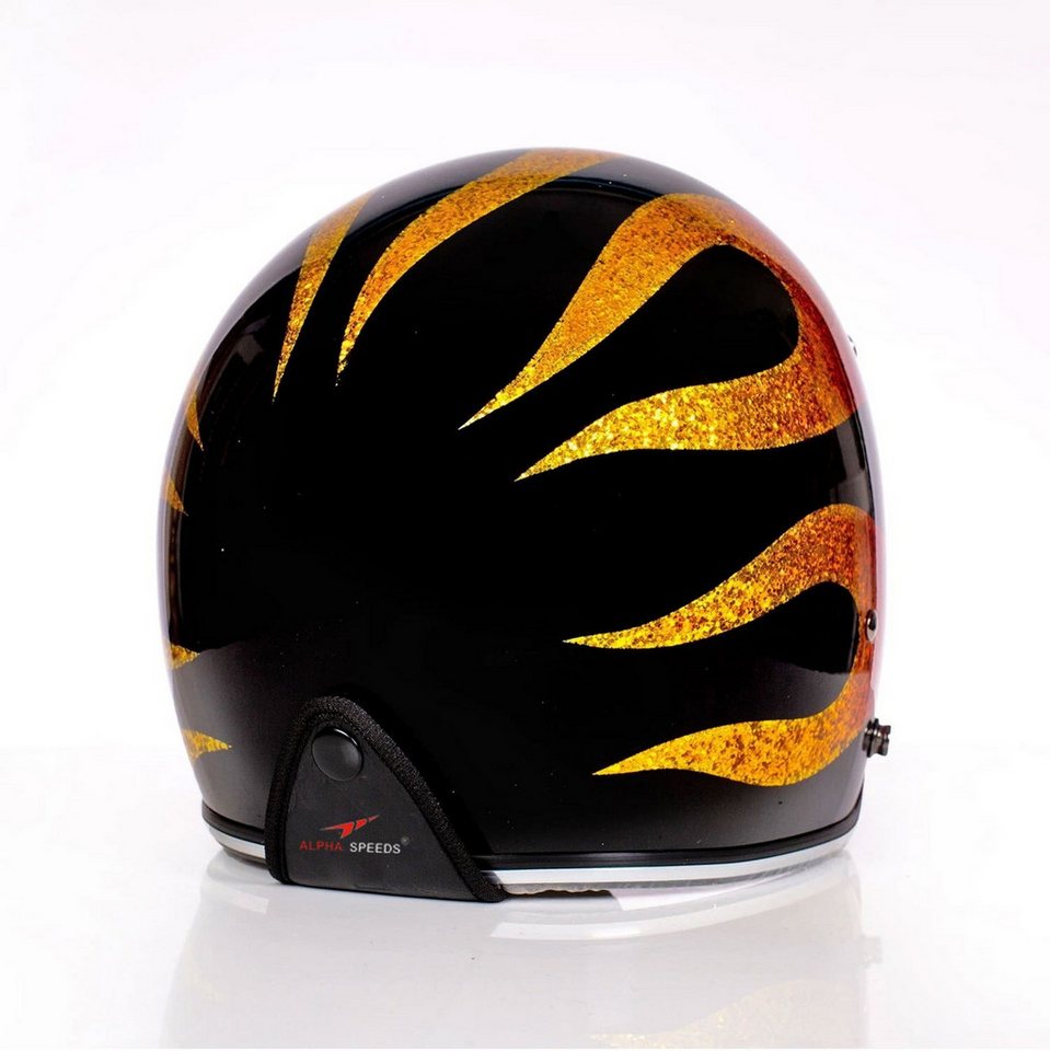 Alpha Speeds Motorradhelm ATELIER — Blaze Fireball, Metal-Super-Flake Rot • Fiberglas, nur ca. 800 g, inkl. herausnehmbare Wangenpolster, Slim & Smart Fit Bild 2