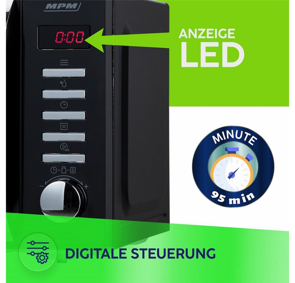 MPM Mikrowelle, 20 l Garraum, 700 W, 5 Leistungsstufen, 8 Automatikprogramme