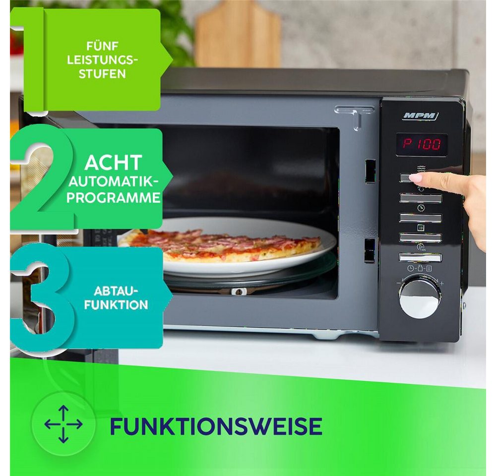 MPM Mikrowelle, 20 l Garraum, 700 W, 5 Leistungsstufen, 8 Automatikprogramme Bild 3