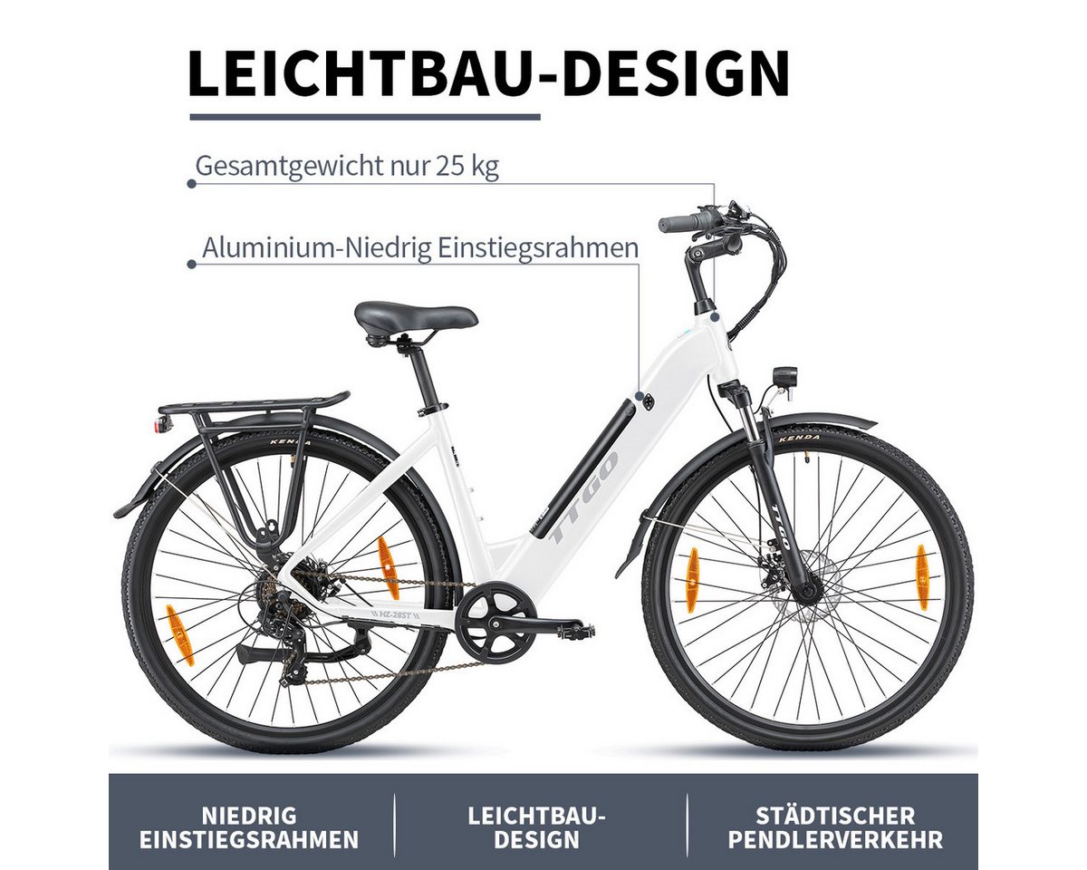 TTGO E-Bike Cityrad HZ28ST250W 28 Zoll 45Nm 720Wh 20Ah Akku 110km Reichweite, 7 Gang, Kettenschaltung, Heckmotor, 720 Wh, mit 250W Heckmotor, 7 Gänge, LCD, Scheibenbremsen,E-bikes Bild 3