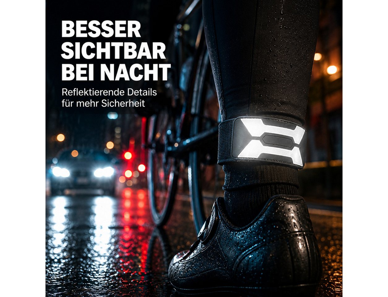 Fyrove Reflektorband Generische reflektierende verstellbare wasserdichte Beinbänder, (Set, Reflektierende verstellbare Knöchelriemen mit wasserabweisender), Breitband‑Design für hohe Stabilität, verhindert Kettenverhedderungen Bild 2