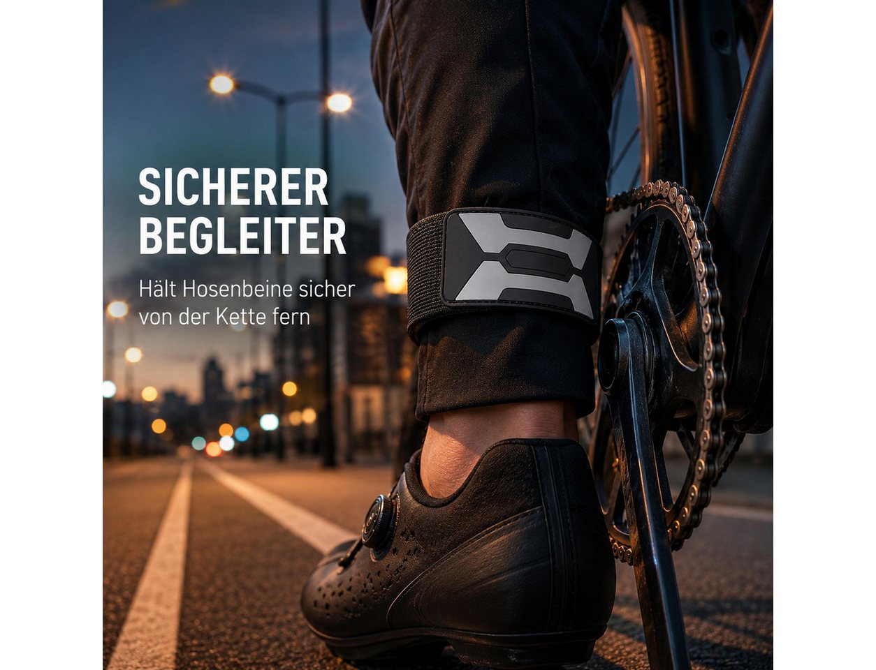 Fyrove Reflektorband Generische reflektierende verstellbare wasserdichte Beinbänder, (Set, Reflektierende verstellbare Knöchelriemen mit wasserabweisender), Breitband‑Design für hohe Stabilität, verhindert Kettenverhedderungen Bild 4