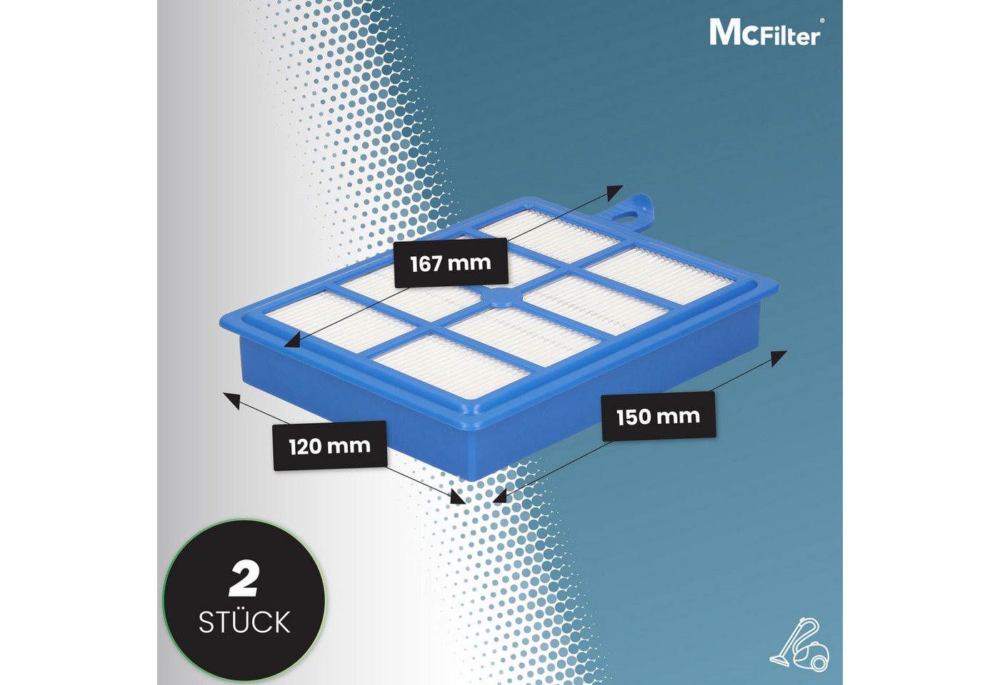 McFilter HEPA-Filter 2 Stück, Zubehör für AEG VX8-2-ÖKO Staubsauger, Blau, Kunststoff / Filter-Lamellen, Hygienefilter Bild 4