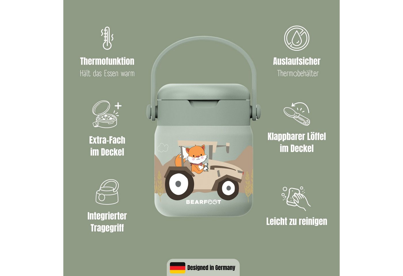 BEARFOOT Trinkflasche Thermobehälter Kinder Edelstahl - Traktor Sabei, Thermobehälter, auslaufsicher, Edelstahl, Food jar, BPA-frei Bild 2
