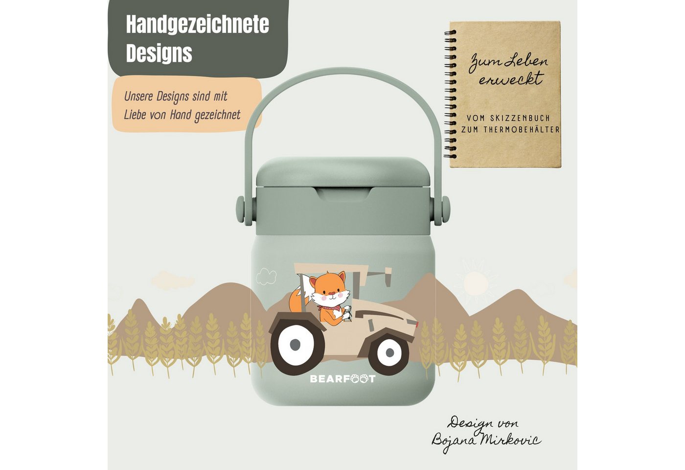 BEARFOOT Trinkflasche Thermobehälter Kinder Edelstahl - Traktor Sabei, Thermobehälter, auslaufsicher, Edelstahl, Food jar, BPA-frei Bild 4
