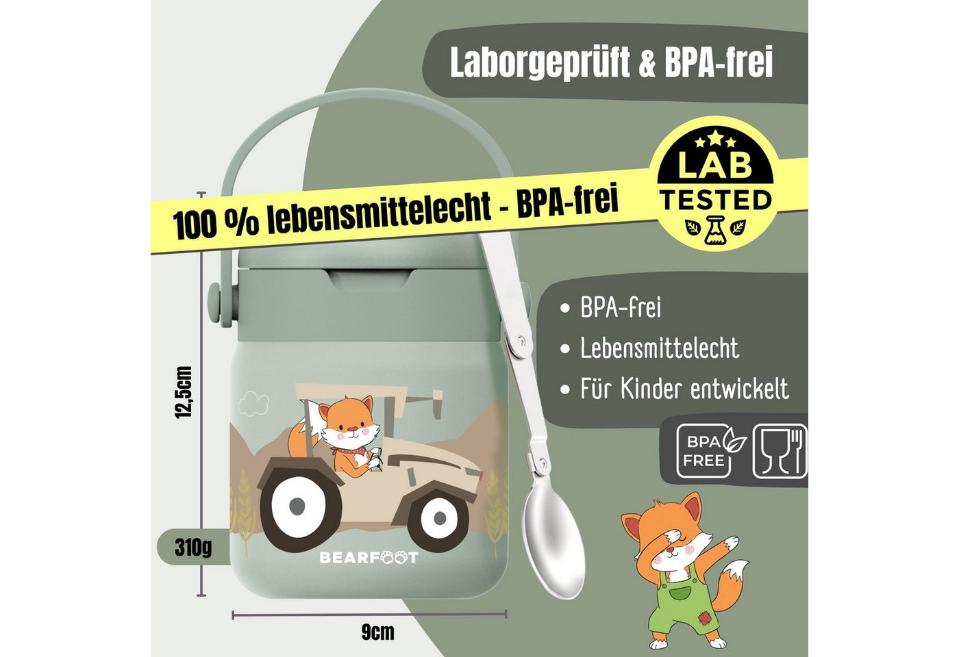 BEARFOOT Trinkflasche Thermobehälter Kinder Edelstahl - Traktor Sabei, Thermobehälter, auslaufsicher, Edelstahl, Food jar, BPA-frei Bild 5