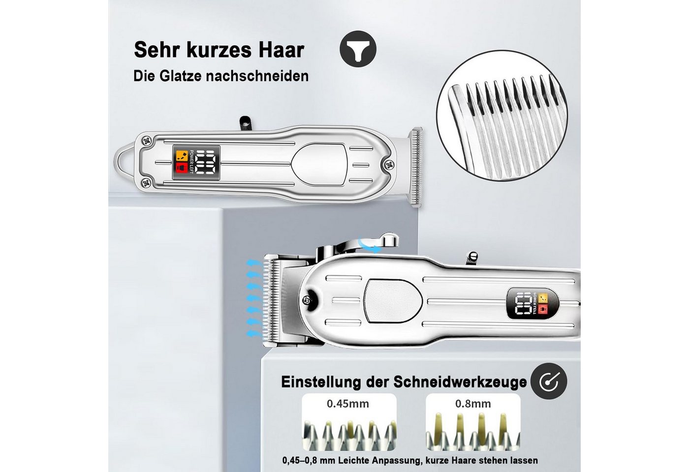 TUWENA Haarschneider Professional Electric Hair Clipper Set, Beard Trimmer for Mens, T-förmige Klingen, 4 Stufen, LED-Display, 8 Führungskämme, kabellos