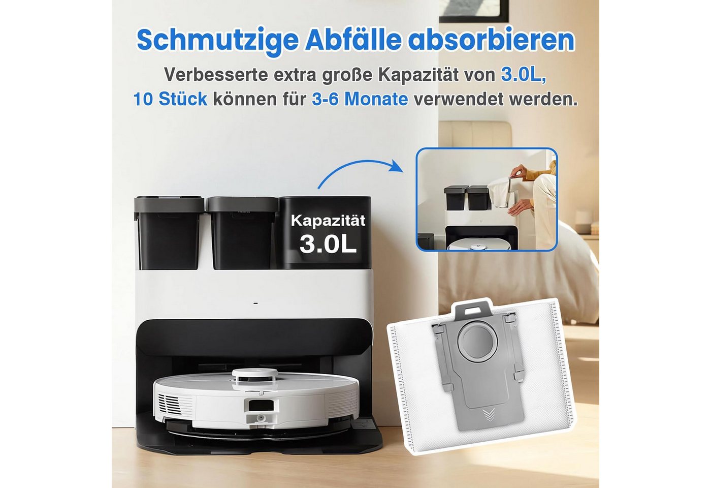 FELIXLEO Staubsaugerbeutel 10 Staubsaugerbeutel für Roborock S7 Max Ultra, Q7, Q10, Q5, S8, 3L, 1 St.