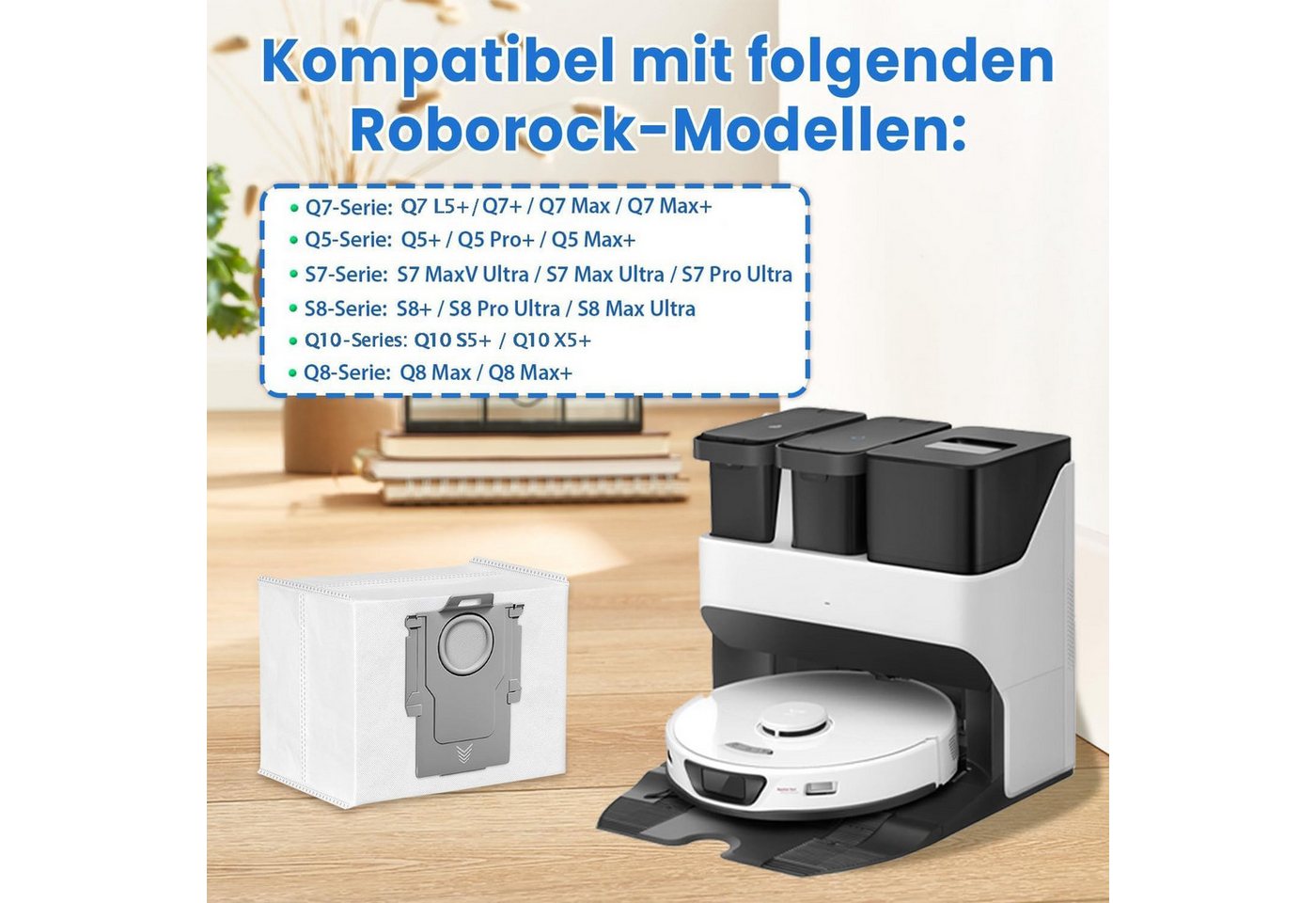 FELIXLEO Staubsaugerbeutel 10 Staubsaugerbeutel für Roborock S7 Max Ultra, Q7, Q10, Q5, S8, 3L, 1 St. Bild 5