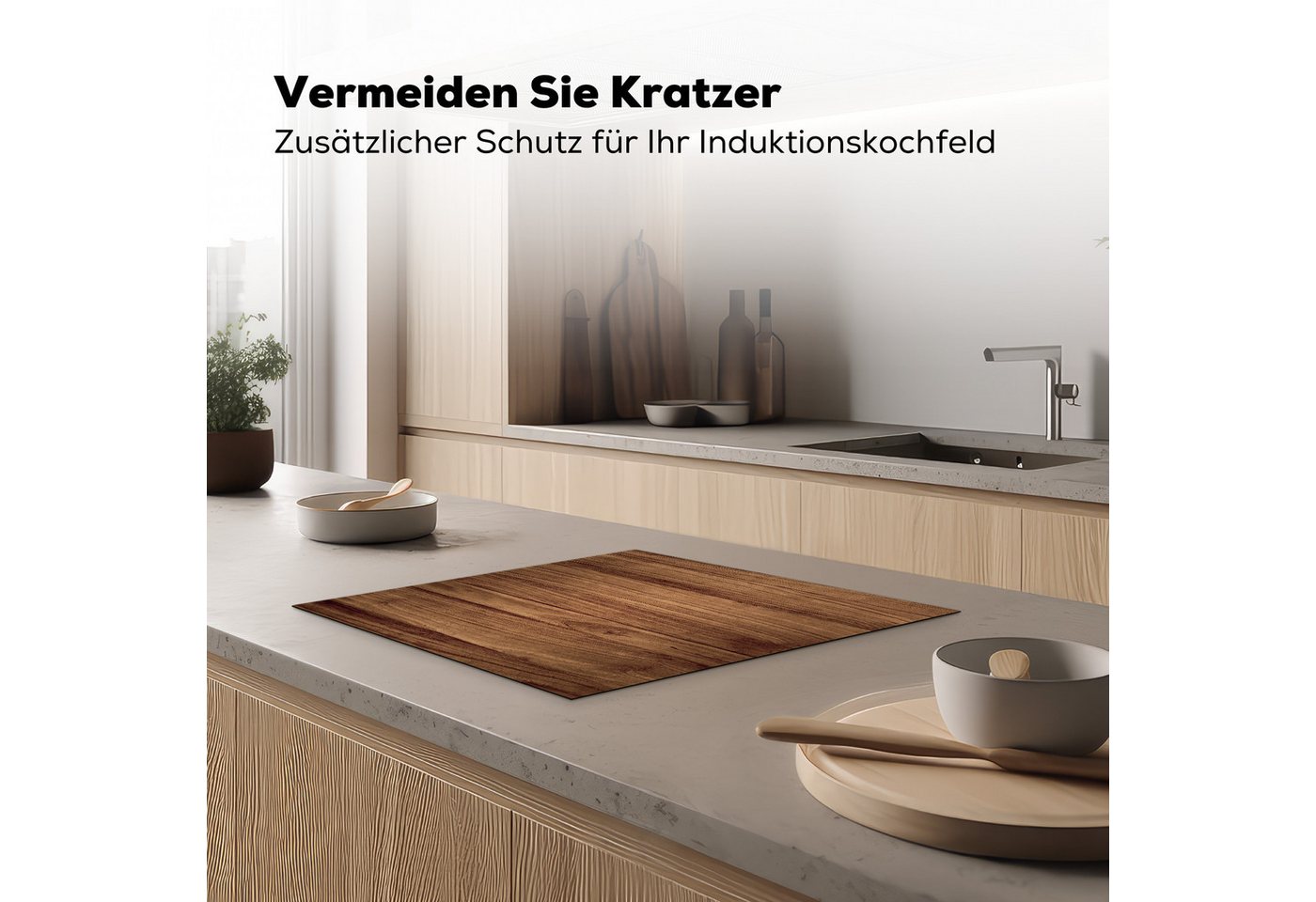 MuchoWow Herd-Abdeckplatte Holzoptik/print - Braun, Vinyl, (1 tlg), Ceranfeldabdeckung Küche, Herdabdeckplatte Einteilig, 59x51 cm Bild 4