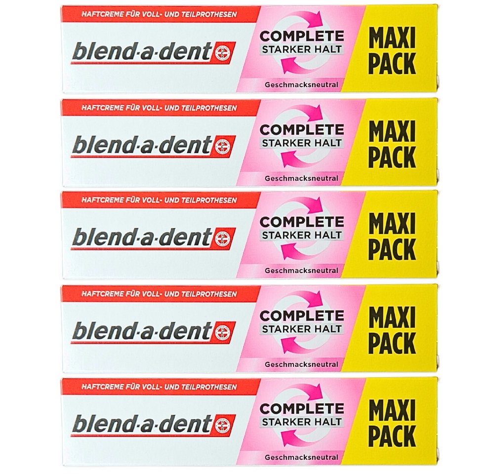 blend-a-dent Zahnpflege-Set Haftcreme Complete Geschmacksneutral MAXI, 5 x 70g, 5-tlg., starker Halt & Komfort