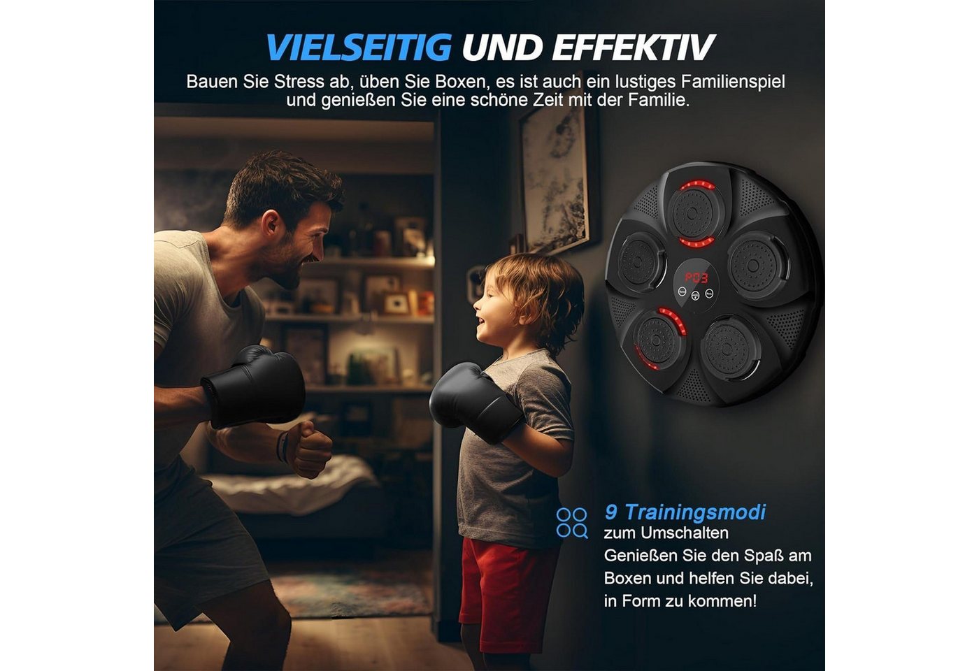 feinlux Boxmaschine Boxtrainer mit Bluetooth, Licht&Musik,Stressabbau,Trainingshilfe, individuell einstellbare Höhe, unterhaltsam für Zuhause und Gym Bild 2