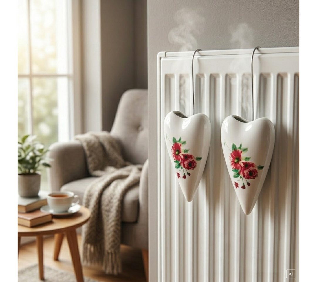 abc HOME Luftbefeuchter Keramik Heizung 2er Set – Heizkörper-Verdunster Herz Bild 3