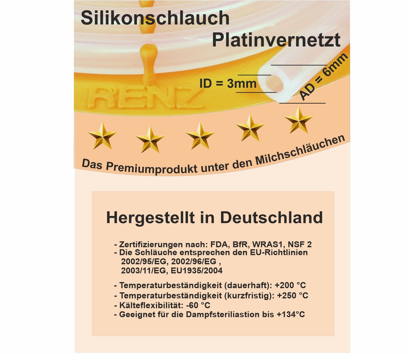RENZ Milchschlauch Premium-Milchschlauch, Zubehör für Kaffeevollautomaten der Marken Jura Saeco Melitta Miele Philips Nivona Siemens Bosch, Innendurchmesser 3mm - Aussendurchmesser 6mm Bild 4