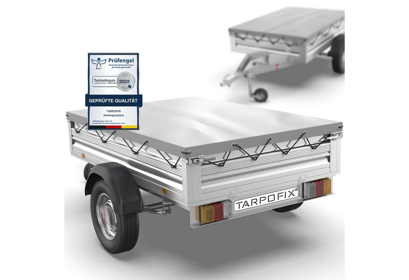Tarpofix® Schutzplane Tarpofix Anhängerplane 207x114 cm PVC wasserdicht universell, Graue Anhängerplane 207,5x114 cm, Gummizug