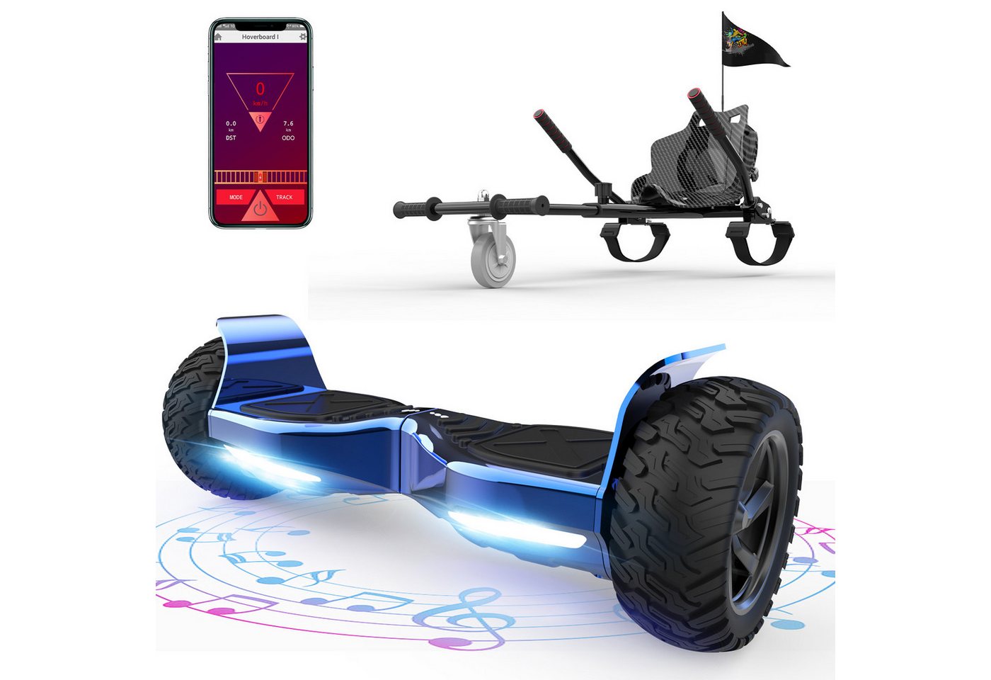 RCB Balance Scooter Kart Set, 8,5'' Off-Road SUV Hoverboard mit Sitz, Go-Kart, APP, Bluetooth