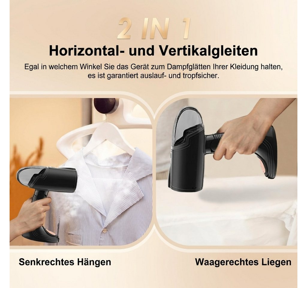 Feelhap Reise-Dampfbügeleisen Vertikales Dampfbügeleisen 1500 W 130 ml mit Dampfbürste, faltbar, 1500 W, 1500 W, klappbarer Griff, 130-ml-Tank, Bürstenaufsatz Bild 2