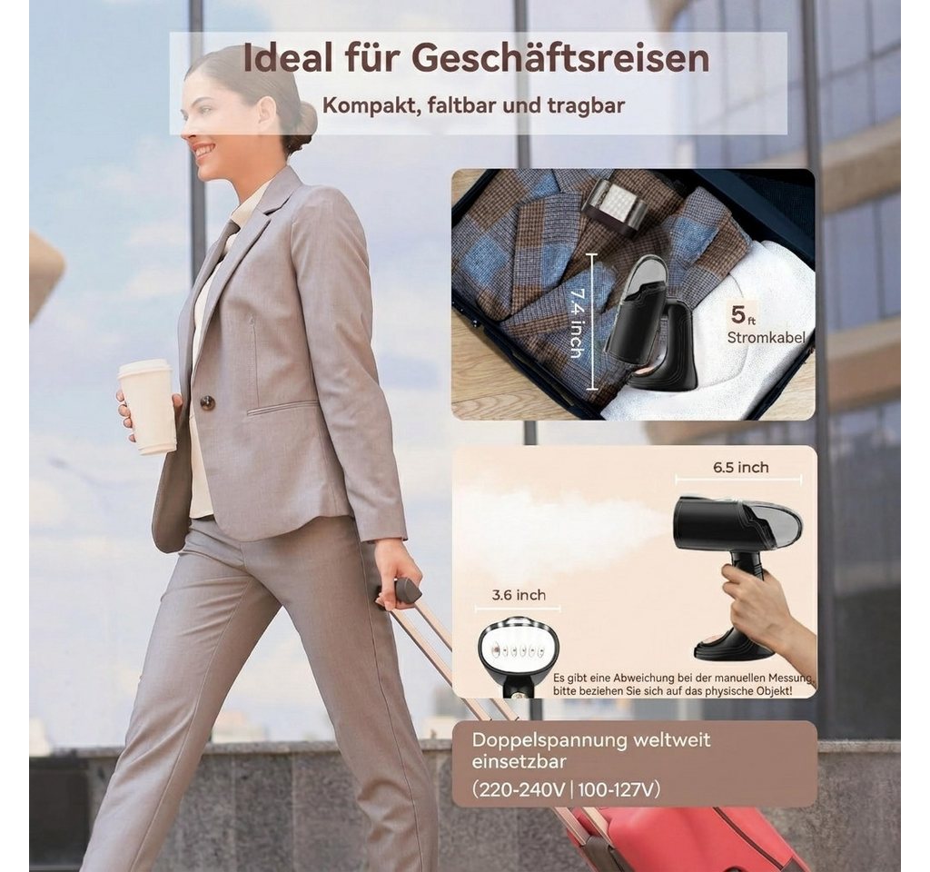 Feelhap Reise-Dampfbügeleisen Vertikales Dampfbügeleisen 1500 W 130 ml mit Dampfbürste, faltbar, 1500 W, 1500 W, klappbarer Griff, 130-ml-Tank, Bürstenaufsatz Bild 3