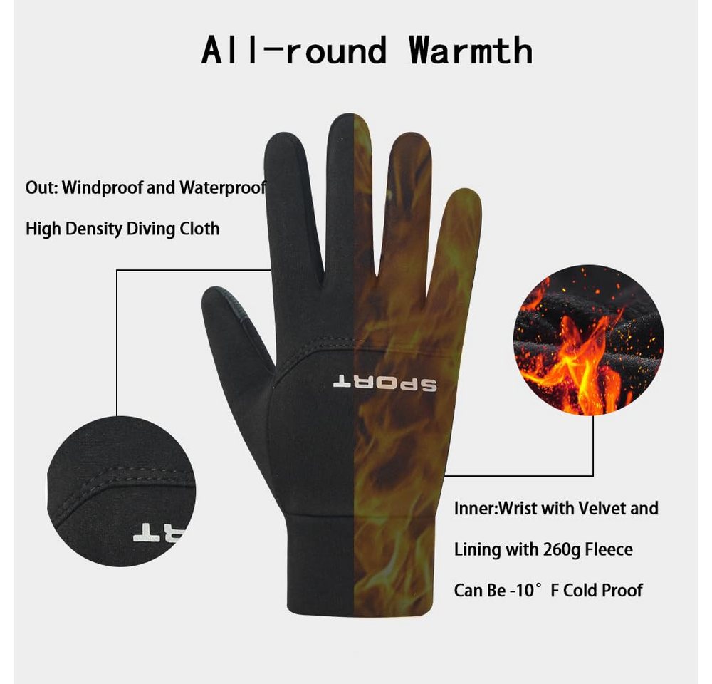 Coonoor Fahrradhandschuhe Damen Herren Warme Winterhandschuhe wasserdichte Fleecehandschuhe Touchscreenhandschuhe Winddichte Laufhandschuhe rutschfeste