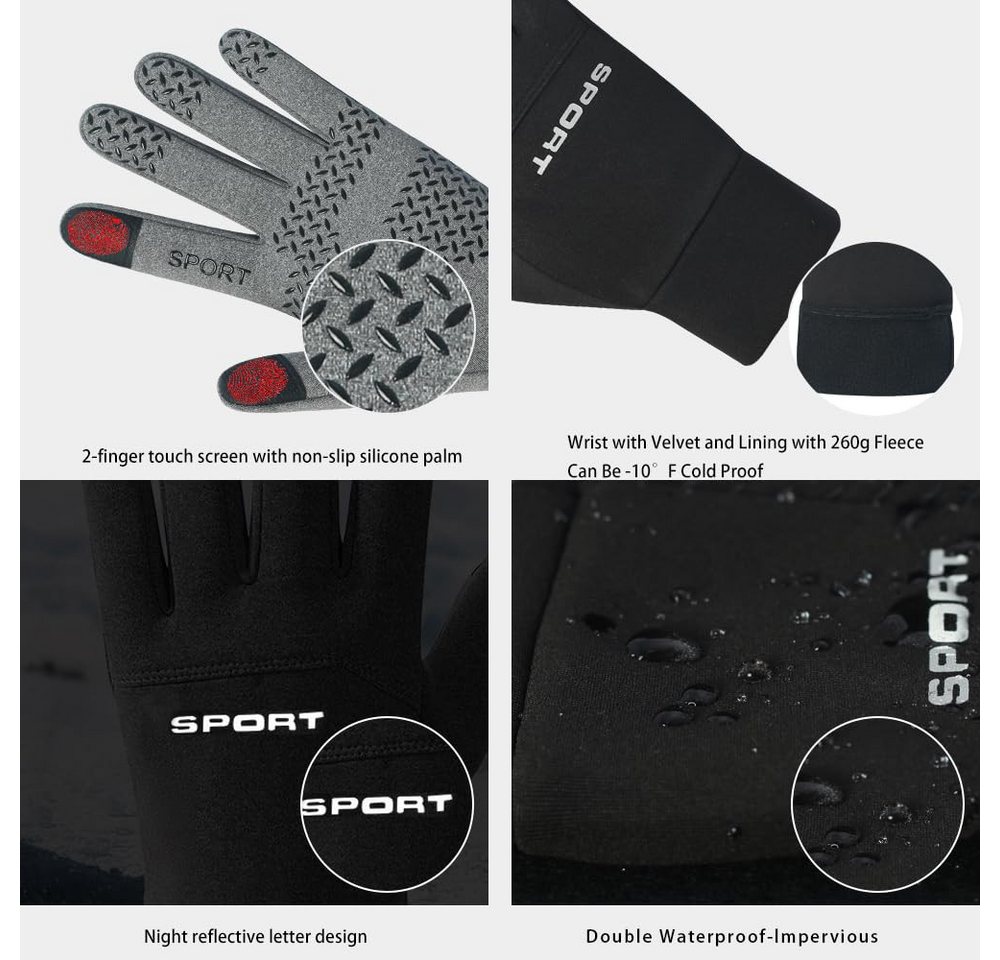 Coonoor Fahrradhandschuhe Damen Herren Warme Winterhandschuhe wasserdichte Fleecehandschuhe Touchscreenhandschuhe Winddichte Laufhandschuhe rutschfeste Bild 4