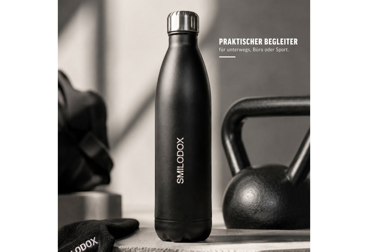 Smilodox Trinkflasche Sveltis, 750ml Edelstahl Thermoflasche, BPA-frei, 100% Auslaufsicher, Schlanke Form, Edelstahl, Thermofunktion, für Büro, Gym & Alltag Bild 3