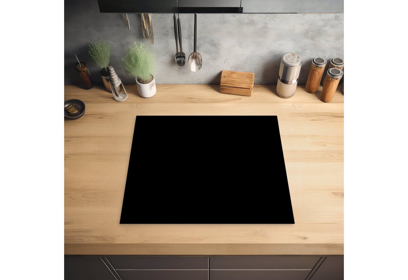 MuchoWow Herd-Abdeckplatte Schwarz - Einfarbig, Vinyl, (1 tlg), Küche Herdabdeckplatte Ceranfeld Vinyl Einteilig, 59x52 cm Bild 3