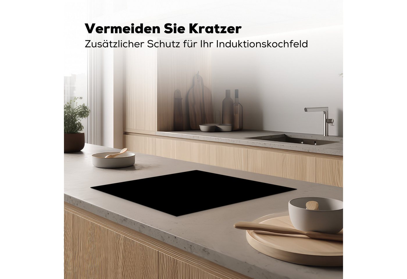 MuchoWow Herd-Abdeckplatte Schwarz - Einfarbig, Vinyl, (1 tlg), Küche Herdabdeckplatte Ceranfeld Vinyl Einteilig, 59x52 cm Bild 5
