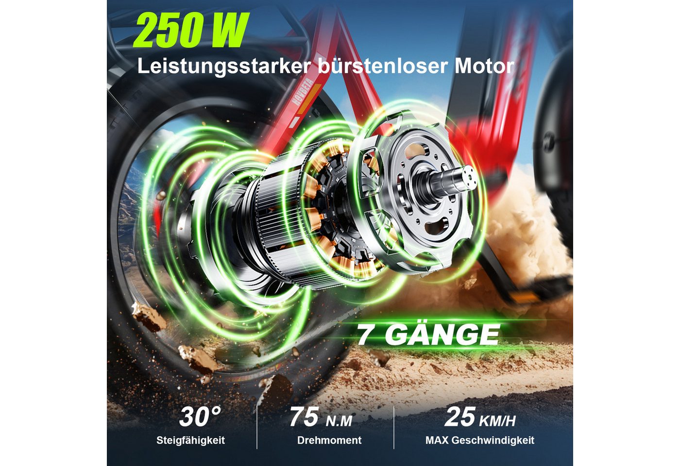SISIGAD Klapprad 20'' Faltbares Fatbike, Elektrofahrrad mit breiten Reifen, 250W Motor, Shimano, 48V 15AH, kompakt zusammenklappbar mit herausnehmbarem Akku Bild 5