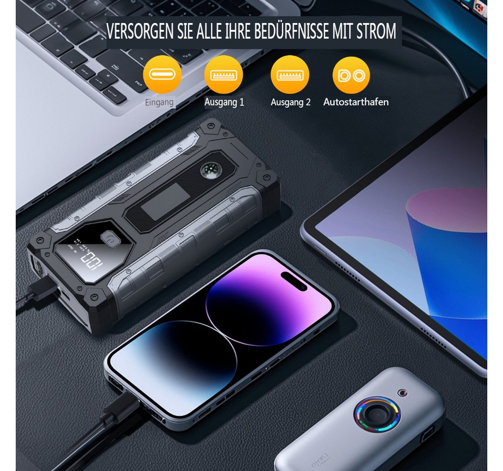 Insma Auto Starthilfe Powerbank 3000A 12V Starthilfegerät, 3 Mode LED-Leuchte, für Benzin bis 9,0L & Diesel bis 7,0L Bild 2