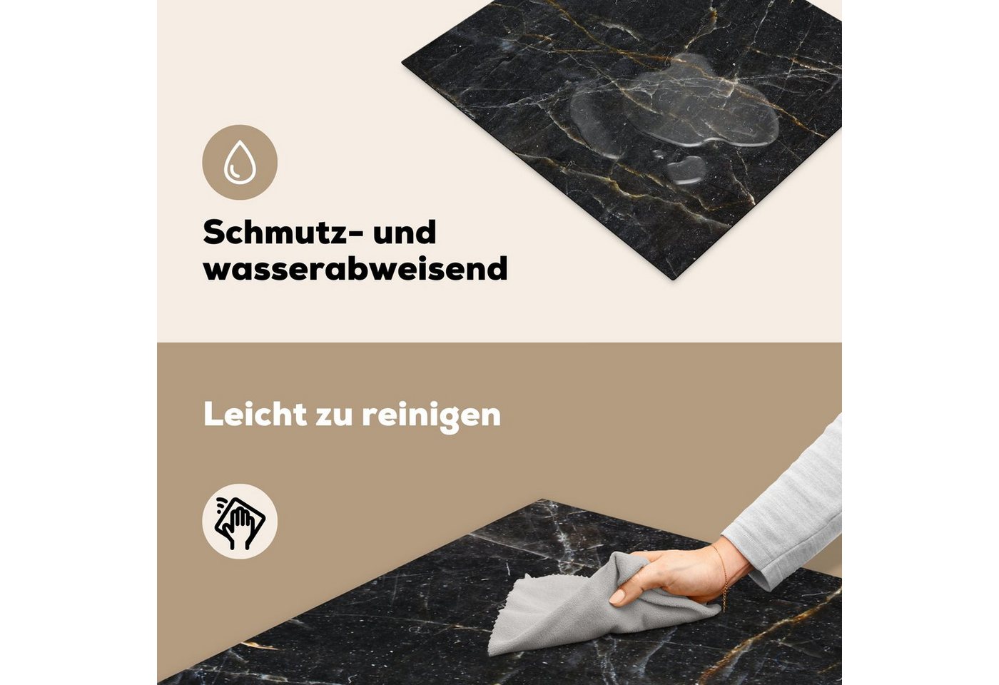 MuchoWow Herd-Abdeckplatte Marmor - Schwarz - Gold - Grau - Marmoroptik/print, Vinyl, (1 tlg), Küche Herdabdeckplatte Ceranfeld Vinyl Einteilig, 59x52 cm Bild 2