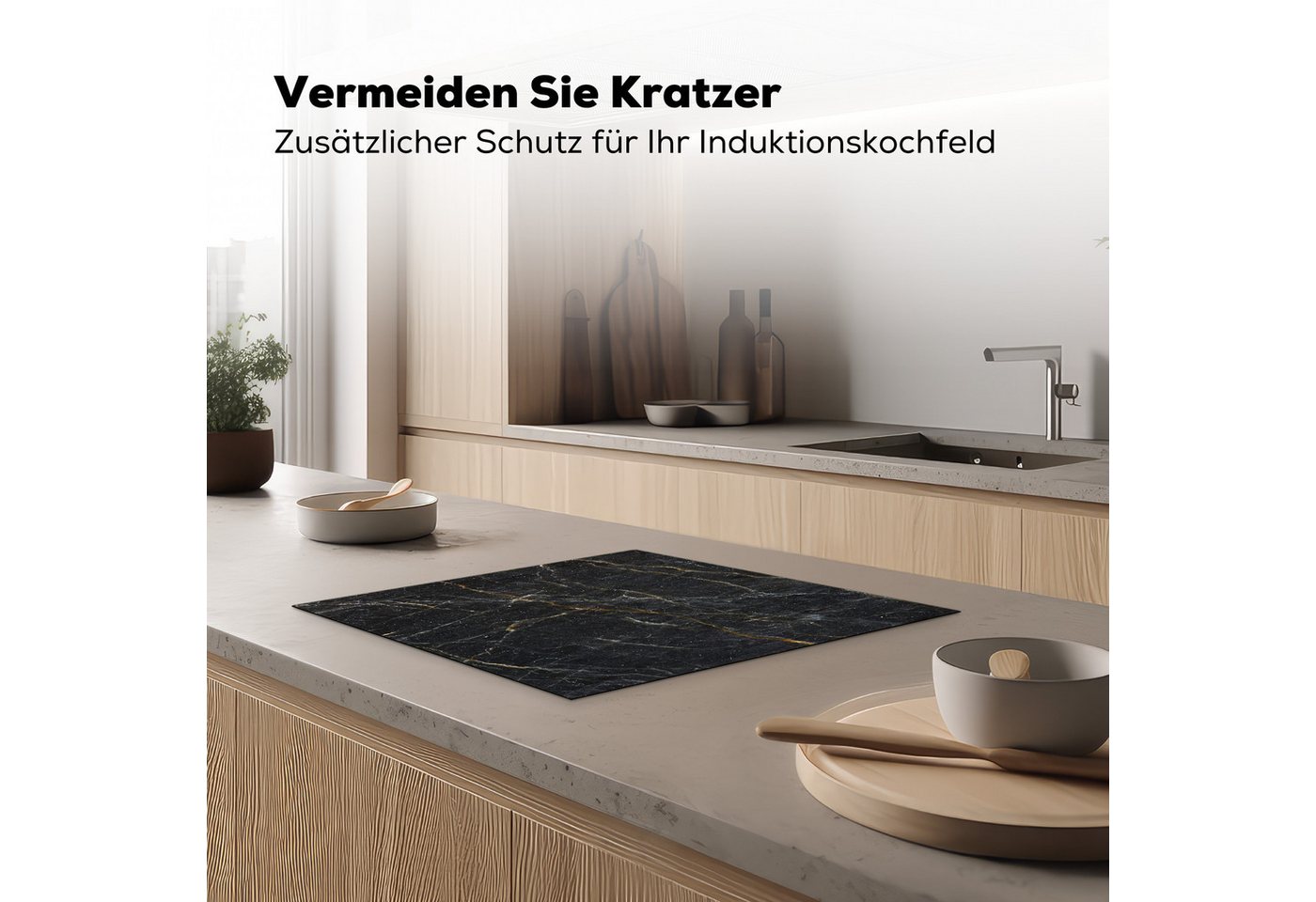 MuchoWow Herd-Abdeckplatte Marmor - Schwarz - Gold - Grau - Marmoroptik/print, Vinyl, (1 tlg), Küche Herdabdeckplatte Ceranfeld Vinyl Einteilig, 59x52 cm Bild 3