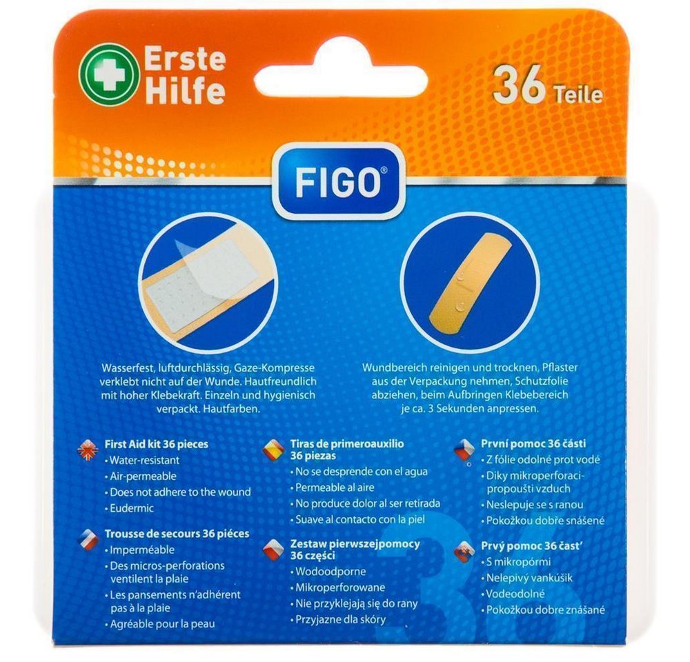 FIGO Erste-Hilfe-Set Erste-Hilfe-Box Rot 36-teilig - Verbandset Notfallset, (Stück, 1 St), Reiseset Erste-Hilfe-Set Outdoor Wanderset Notfallset