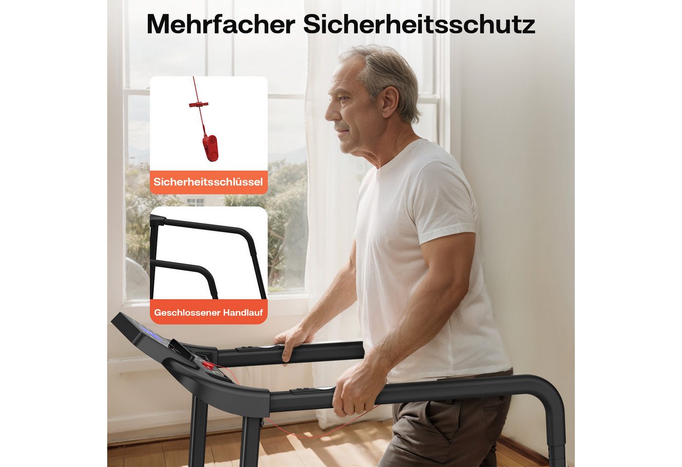 kowdom Laufband Seniorenlaufband mit App, LED-Display & Haltegriffen (Laufband für Heimgebrauch, Geschwindigkeitsregelung, Manuelle Einstellung, Trainingsdatenanzeige), Senioren-Griff, LED, Dämpf., Sicherh., schon Bild 5