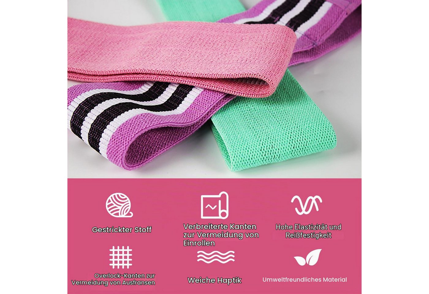 Kityhome Trainingsbänder 3er Set Fitnessbänder Resistance Bands, rutschfest, schweißfest, Verstärktes Gewebe mit Gummischicht,Mobilisation & Dehnübungen Bild 3