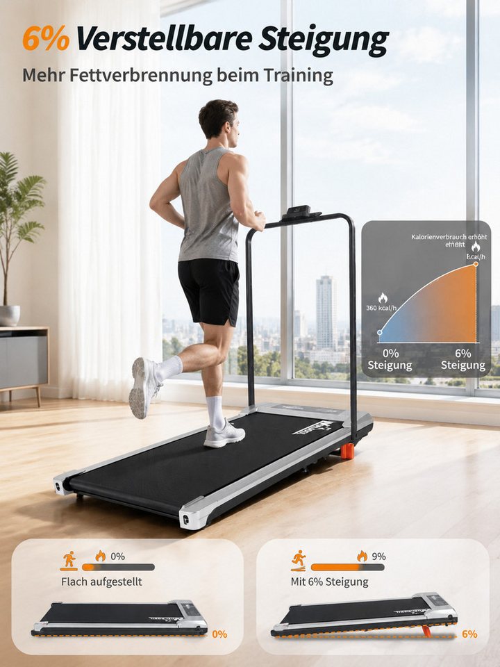 Ledklang Laufband Klappbares 4-in-1 Zuhause Büro Steigungsfunktion leise bis 10 km/h (Mit Armlehnen), LED-Display-Walking Pad, 0,6 PS (447 W), klappbar Bild 2