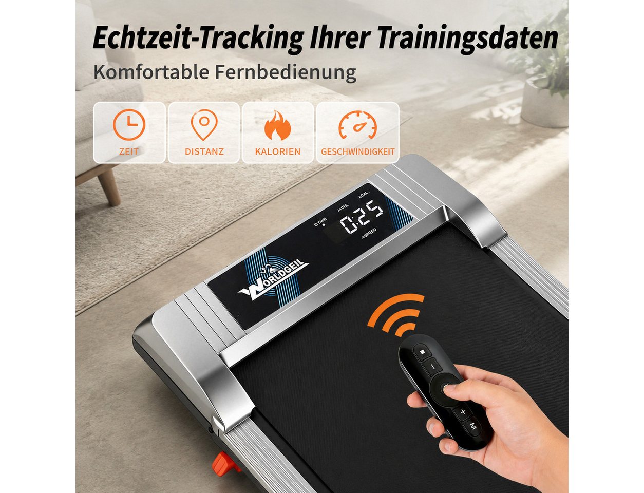 Ledklang Laufband Klappbares 4-in-1 Zuhause Büro Steigungsfunktion leise bis 10 km/h (Mit Armlehnen), LED-Display-Walking Pad, 0,6 PS (447 W), klappbar Bild 3